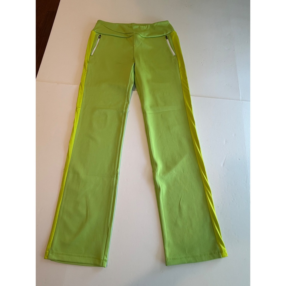 Swingdish Womens Lime Green Golf Pants Neon Stripe Straight Leg Size L